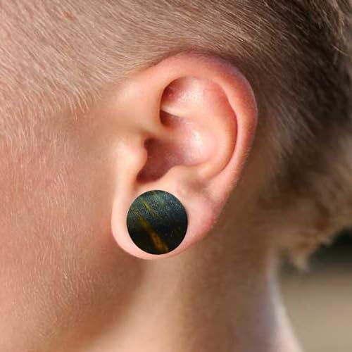 Pair of Natural Blue Tiger Eye Stone Saddle Plug Double Flare Ear Lobe Plugs (11/16 (18mm)) - style: 11/16 (18mm)