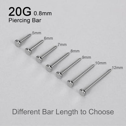 Threadless Bar G23 Titanium 20G 16G 18G Replacement Post Bar Flat Back Stud Earrings for Helix Cartilage Lobe Medusa Labret Nose Tragus Conch Piercing Jewelry - size: 20g 8mm, style: Disc 2.5mm,2Pcs Threadless Bars
