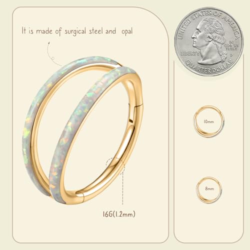 AROWRO Conch Piercing Jewelry Nose Rings Hoops Septum Cartilage Helix Rook | Surgical Steel Gold Silver Cartilage Earrings for Women Tragus Helix Piercing Jewelry 16G 18G 20G With Cubic Zirconia Opal - color: Gold-D3 Opal, size: 16G(1.2mm)-10mm
