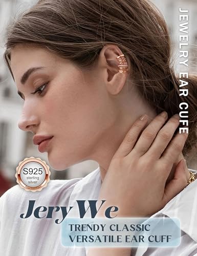 JeryWe 4 Pcs 925 Sterling Silver Ear Cuff for Women Non Piercing Adjustable Ear Cuff Earrings Clip On Cartilage Helix Wrap Ear Jewelry Set - color: Rose gold