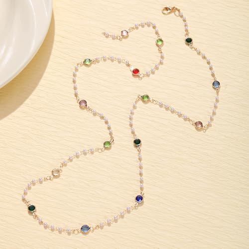 KURTCB Rhinestone Necklace for Women Boho Long Y Lariat Gold Necklace Stack Colorful Summer Beach Jewelry - color: Multi