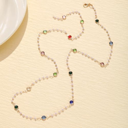 KURTCB Rhinestone Necklace for Women Boho Long Y Lariat Gold Necklace Stack Colorful Summer Beach Jewelry - color: Multi