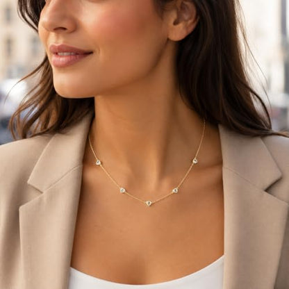Dainty Silver Gold Necklaces for Women Cute Station Choker Simulated Diamond Necklace Simple Layering CZ Necklace Trendy Jewelry Gifts - color: Gold, style: Heart