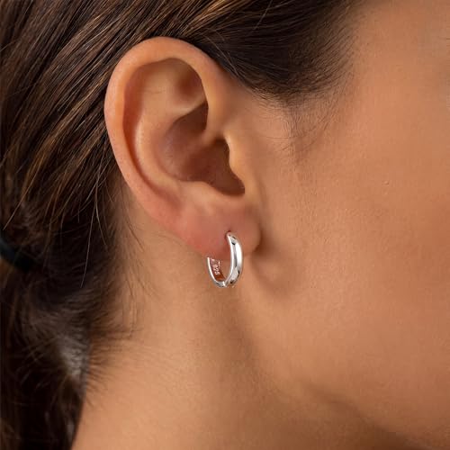 925 Sterling Silver Huggie Hoop Earrings | Silver Huggie Hoop Earrings Hypoallergenic 12/14mm Cartilage Small Hoops for Women Sensitive Ears - color: M