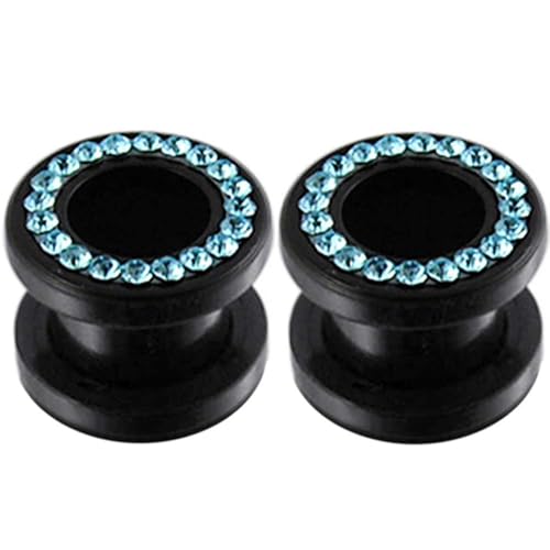 (1 Pair ONLY) Acrylic Flesh Tunnel With Cubic Zirconia Gemstone Gauge Earring Ear Piercing available size 8g (3mm) to 15/16" (24mm) - color: M06, size: 0g = 8mm