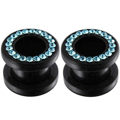 (1 Pair ONLY) Acrylic Flesh Tunnel With Cubic Zirconia Gemstone Gauge Earring Ear Piercing available size 8g (3mm) to 15/16" (24mm) - color: M06, size: 0g = 8mm