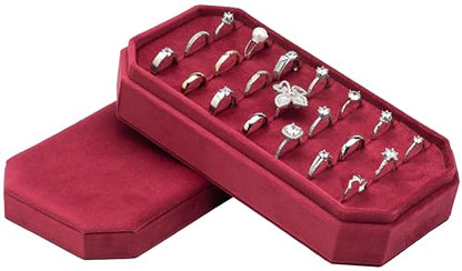 Velvet Ring Organizer Display Tray Jewelry Box Earring Holder Case | for Wedding Birthday Christmas Day (Red) - color: Red