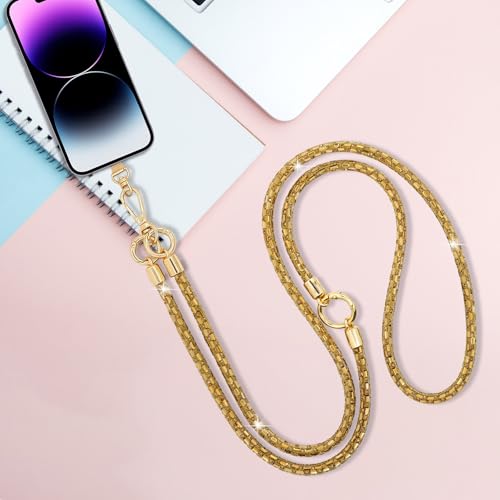Crystal Phone Strap Crossbody Rhinestone Anti Theft Layered Strap Crossbody Cell Phone Neck for Women (Light Brown) - color: Light Brown