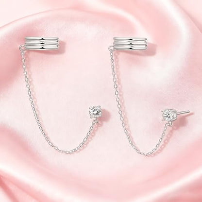 Ear Cuff Stud Earrings for Women Tassel Drop Dangle Hoop Clip Earrings Trendy Chain Climber Crawler Earrings Cubic Zirconia Huggie Hoop Cartilage Earring Fashion Jewelry Birthday Party - color: AS