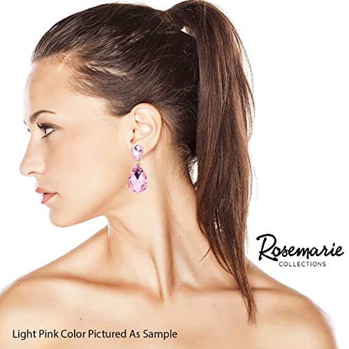 Rosemarie & Jubalee Women's Double Teardrop Statement Glass Crystal Rhinestone Dangle Clip On Bridal Earrings, 2" - color: Olive Green Crystal Gold Tone