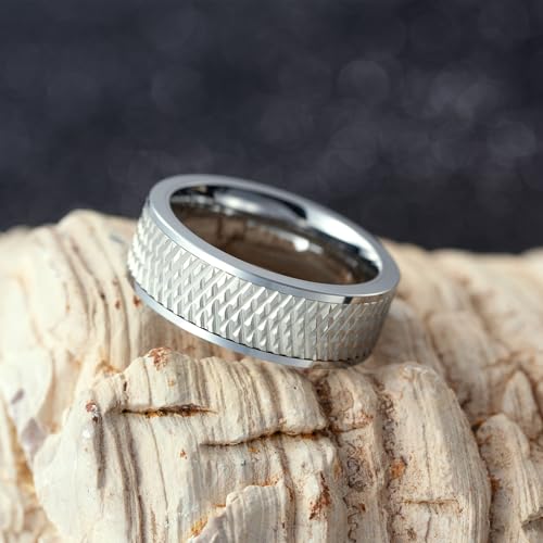 King Will Mens Tungsten Carbide Wedding Band with Groove Design | 6/7/8mm Width, Grooved, Comfort Fit, Everyday Wear - color: Silver-8mm
