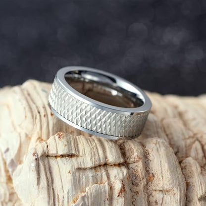 King Will Mens Tungsten Carbide Wedding Band with Groove Design | 6/7/8mm Width, Grooved, Comfort Fit, Everyday Wear - color: Silver-8mm