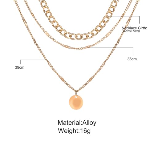 3Pcs Gold Circle Pendant Necklace Set Dainty Layered Stacked Pearls Chain Choker Necklace Trendy Birthday Jewelry Accessory Gift for Women - color: Gold Coin