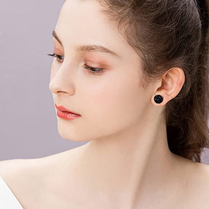 Silver-tone Faux Druzy Stud Earrings，925 Sterling Silver Hypoallergenic Natural Gemstone Earrings for Women Trendy Fashion - color: Black