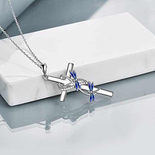 POPLYKE Cross Necklace for Women 925 Sterling Silver Cross Pendant Necklace Animal Jewelry Christmas Gifts for Women Mother Grandma - style: Dragonfly