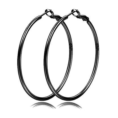 2mm Sterling Silver Big Hoop Earrings For Women - Large Hypoallergenic Circle Endless Thin Oversize Silver Hoops - color: Black,50mm