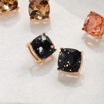Large Square Stud Earrings for Women - Big Sparkly Rhinestone Studs | Plated in Gold Tone or Silver Tone, Hypoallergenic and Safe for Sensitive Ears - color: Black Glitter