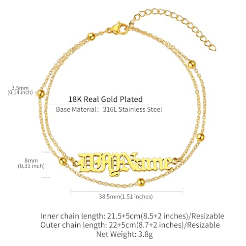 ChainsHouse Double Layer Anklet Bracelet for Women,Adjustable Chain Anklets Stackable Dainty Anklets,Stainless Steel/Gold Plated/Black Ankle Jewelry Gifts - color: B-Gold Plated-Bead Chain