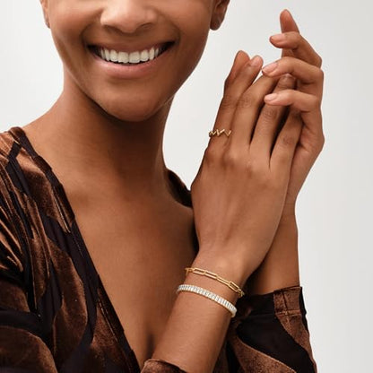 MEVECCO Dainty Oval Paper Clip Link Chain Bracelet Gold Chunky Radial Rolo Paperclip Link Bracelet 18K Gold Plated Delicate Wide Women Personalized Gift