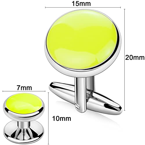AMITER Men’s Cufflinks and Tuxedo Studs Set, Suitable for Black Suit White Shirts on Wedding, Anniversary, Birthday - color: Lemon Yellow+silver color