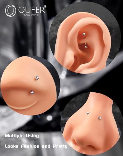 OUFER 925 Sterling Silver Rook Piercing Jewelry, Eyebrow Piercing Jewelry, Vertical Labret Lip Jewelry, 16G Curved Barbells, Eyebrow Rings, Daith Rook Earrings for Women Men-8mm