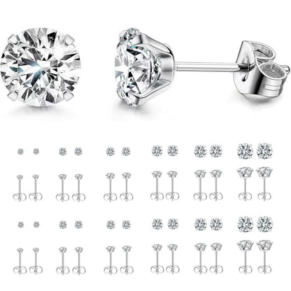 12 Pairs Stud Earrings Set, Hypoallergenic Surgical Stainless Steel 316L Earring for Women Men, Small Earring Studs Pack with Cubic Zirconia - color: Silver-6 Sizes-3，4，5，6，7，8