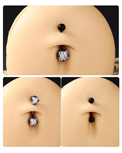 2pcs 16g Small Size Belly Button Rings Pack Surgical Steel Square AAA CZ Curved Barbell Navel Rings New - color: black