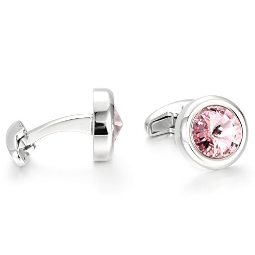 Mens Cufflinks Elegant Style Cuff Link Super Shiny Navy Blue Crystal Circular Cufflinks with Gift Box - color: Pink