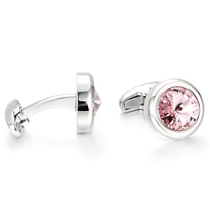 Mens Cufflinks Elegant Style Cuff Link Super Shiny Navy Blue Crystal Circular Cufflinks with Gift Box - color: Pink