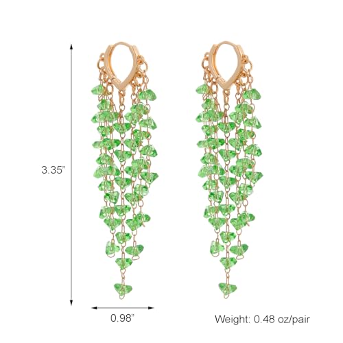Fringe Hoop Dangle Earrings, Long Beads Tassel Chain Earrings for Women Sparkly Chandelier Earrings - color: Green