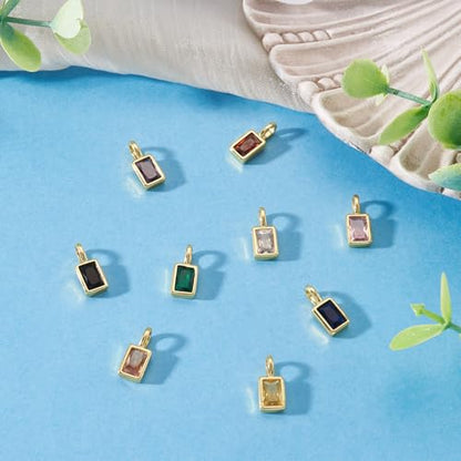 9Pcs Cubic Zirconia Crystal Charms Rectangle Brass Golden Plated Pendants Faceted Crystal Drop BirthstoneDangle Charms for DIY Necklace Earring Jewelry Making 12x5.5x4mm - color: Rectangle #2