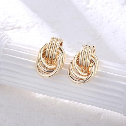 Geometric Rectangle Gold Plated Stud Earrings Irregular Hammered Chunky Statement Square Earrings for Women Trendy - color: Gold Mini