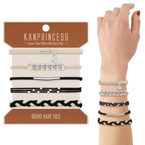 KANPRINCESS Hair Tie Bracelet, 5 Pcs Boho Hair Ties For Girls and Women, Elastic Hair Ties, Hair Bands For Ponytails, Ponytail Holder For Daily Life, Sport, Cooking, Working (Set 11) - color: Set11