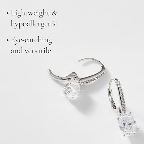 NADRI Cushion Cut CZ Leverback Earrings - color: Oval - Rhodium