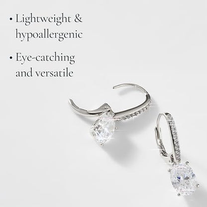 NADRI Cushion Cut CZ Leverback Earrings - color: Oval - Rhodium