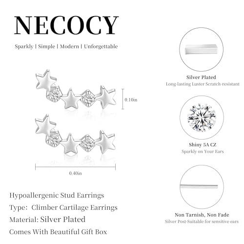 Star 14K Gold Plated Ear Cuff Earrings for Women Non Piercing, Dainty Silver Plated Clip on Cartilage Ear Cuff Non Pierced Trendy CZ Northstar Starburst Sparkling Climber Clawer Earring Jewelry - style: Northstar Stud 2-Silver
