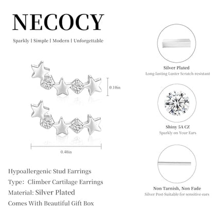 Star 14K Gold Plated Ear Cuff Earrings for Women Non Piercing, Dainty Silver Plated Clip on Cartilage Ear Cuff Non Pierced Trendy CZ Northstar Starburst Sparkling Climber Clawer Earring Jewelry - style: Northstar Stud 2-Silver