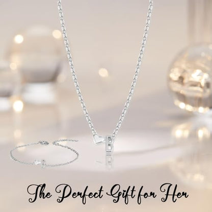 Gold Bracelets For Women Heart Initial Letter Pendant Necklace and Bracelet Set Personalized Jewelry Sets for Women Birthday Gifts for Mom Her Daughter Initial Necklace 14K Silver Plated - style: Silver-B