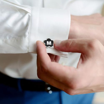 Initial Cufflinks for Men, Black Silver Letter Personalized Shirts CuffLinks,Stainless Steel Cuff Links,Gifts for Wedding Party Business Valentine - style: Letter P