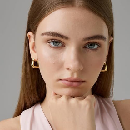 FRUMOS 18K Gold Plated Chunky Hoop Earrings for Women Fashion Thick Gold Hoops Set Jewelry for Birthday Christmas Gifts - color: Chunky Hoop Earrings
