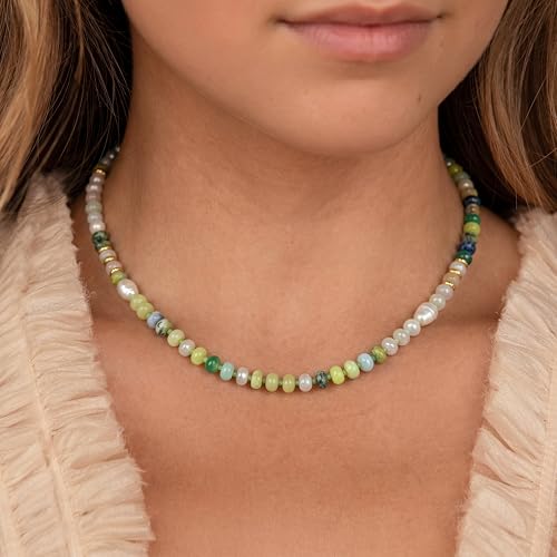 CONRAN KREMIX Colorful Stone Beaded Necklace for Women,Natural Gemstone Bead Choker Necklaces Boho Summer Beach Layering Necklace Jewelry Gift for Women - color: Colourful-B