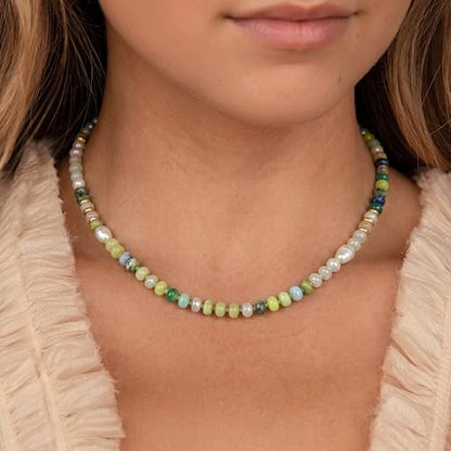 CONRAN KREMIX Colorful Stone Beaded Necklace for Women,Natural Gemstone Bead Choker Necklaces Boho Summer Beach Layering Necklace Jewelry Gift for Women - color: Colourful-B