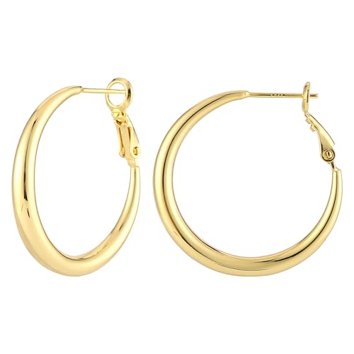 14K Gold Plated Hoop Earrings for Women, 925 Sterling Silver Hypoallergenic Post Hoops 30/40/50mm,Thick Infinity Hoops Small Trendy Chunky Earrings - color: Yellow Gold, size: 50mm