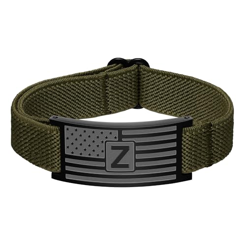 C-leen American Flag Initial Bracelet for Men Boy, Stainless Steel Letter Charm Bracelet Mens Gifts Elastic Stretch Gifts Bracelets for Dad Husband Son Gift - color: Z