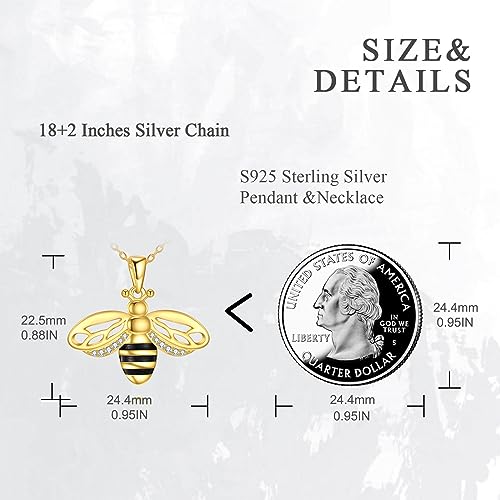 VONALA Gold Bee Pendant Necklace 925 Sterling Silver Bumblebee Jewelry Birthday Gifts for Women Daughter - style: Bee Urn Necklace