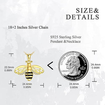 VONALA Gold Bee Pendant Necklace 925 Sterling Silver Bumblebee Jewelry Birthday Gifts for Women Daughter - style: Bee Urn Necklace