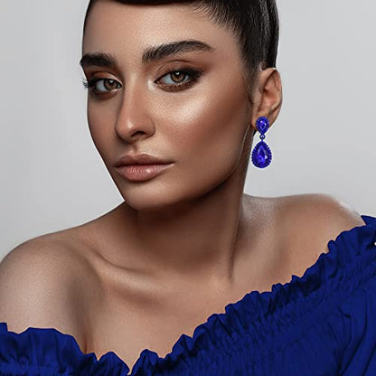 EVER FAITH Women's Austrian Crystal Wedding Tear Drop Dangle Earrings | Bridal Prom Jewelry for Bride Bridesmaid - color: Blue Blue-Tone