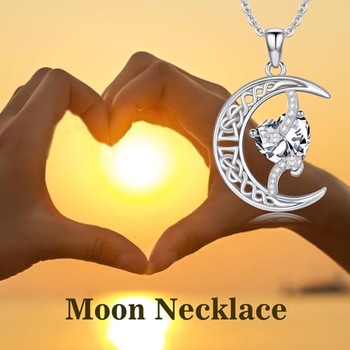 TOUPOP Moon and Star Birthstone Necklace for Women 925 Sterling Silver Celtic Moon Jewelry Birthday Mothers Day Gifts for Mom Wife Her - color: 04-April-Simulated Diamond