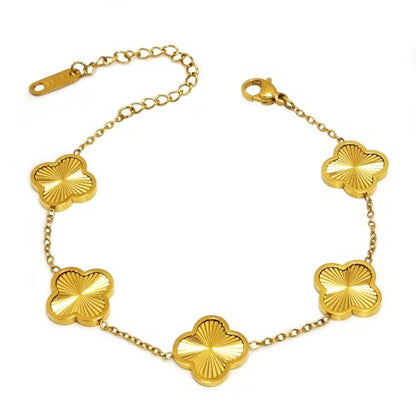 Four Leaf Clover Bracelet 18K Gold Plated Bracelets for Women Lucky Flower Design Stainless Steel Hypoallergenic Link Chain Adjustable Dainty Trendy Jewelry Gifts for Women - color: Golden