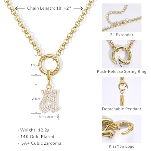 KissYan Custom Charm Necklaces for Women, 14K Gold Plated Initial Letter Pendant Box Chain Necklace Dainty Jewelry Gift - style: Gold G